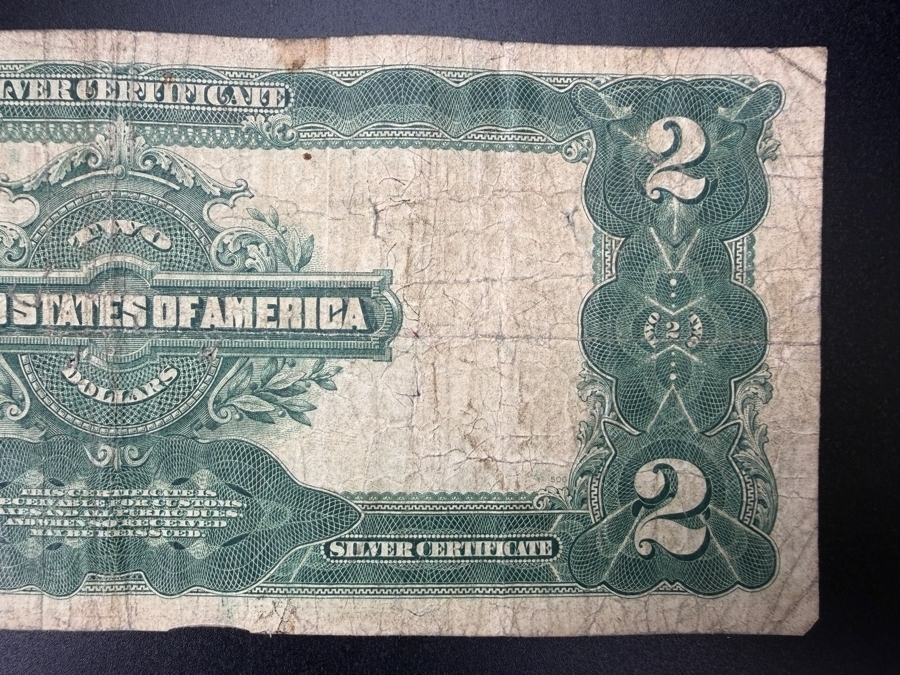 Antique United States 1899 Series $2 'Mini Porthole' Silver Certificate Recognized By The Small Central Portrait Of George Washington [Photo 11]