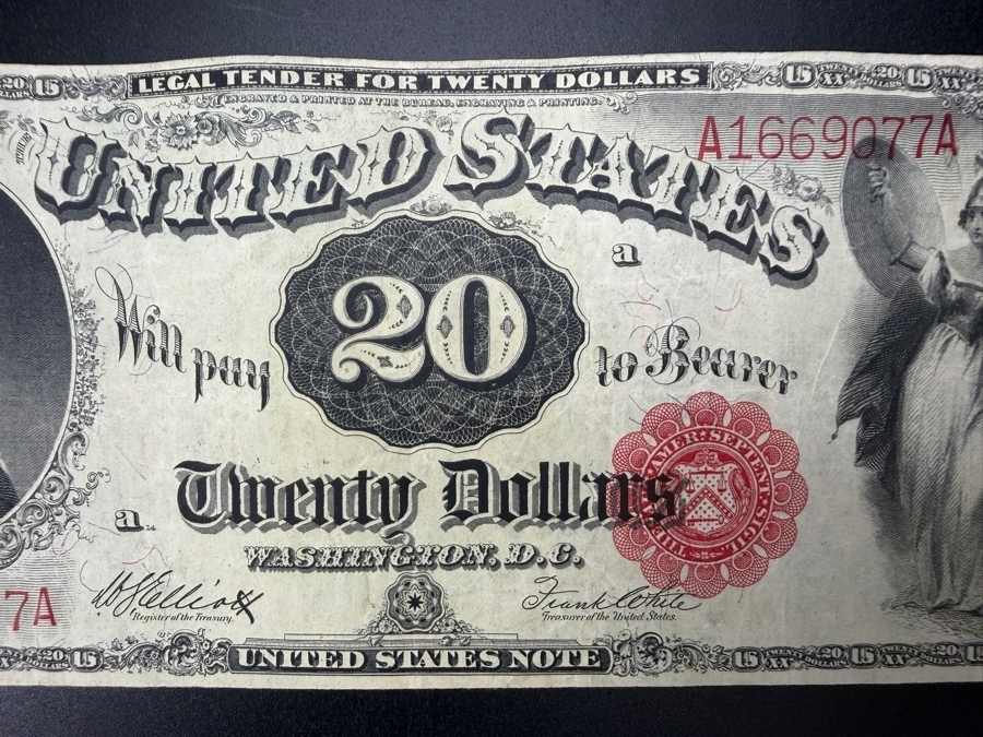 Antique United States 1880 $20 United States Legal Tender Note Currency Featuring A Portrait Of Alexander Hamilton [Photo 2]