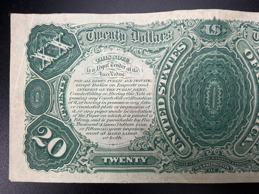 Antique United States 1880 $20 United States Legal Tender Note Currency Featuring A Portrait Of Alexander Hamilton [Photo 10]