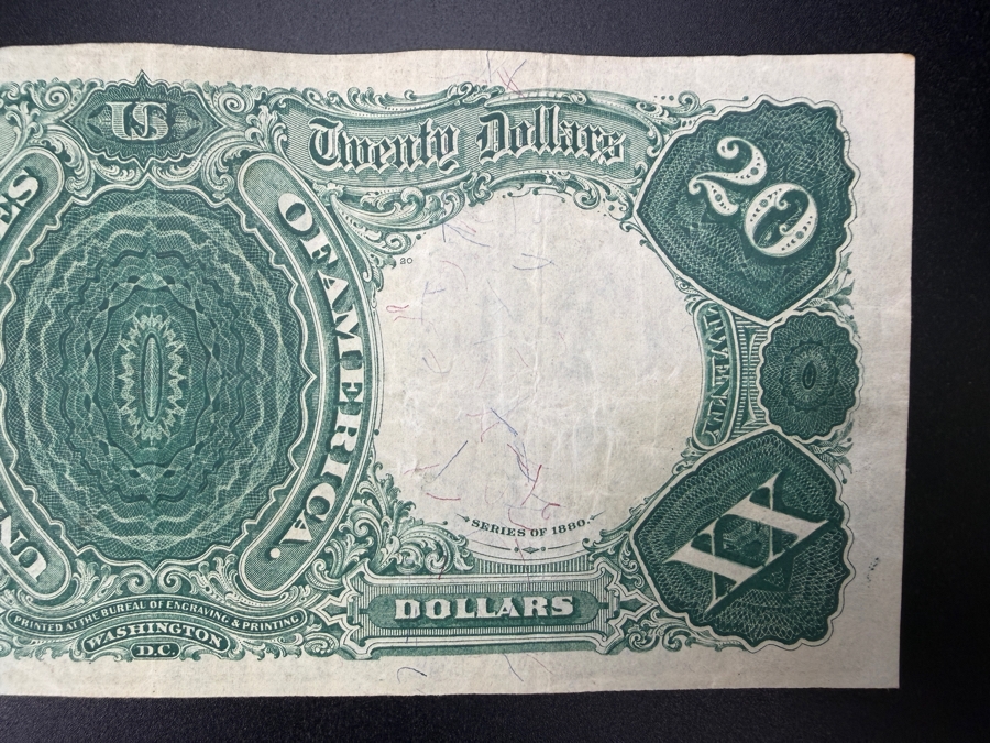 Antique United States 1880 $20 United States Legal Tender Note Currency Featuring A Portrait Of Alexander Hamilton [Photo 12]