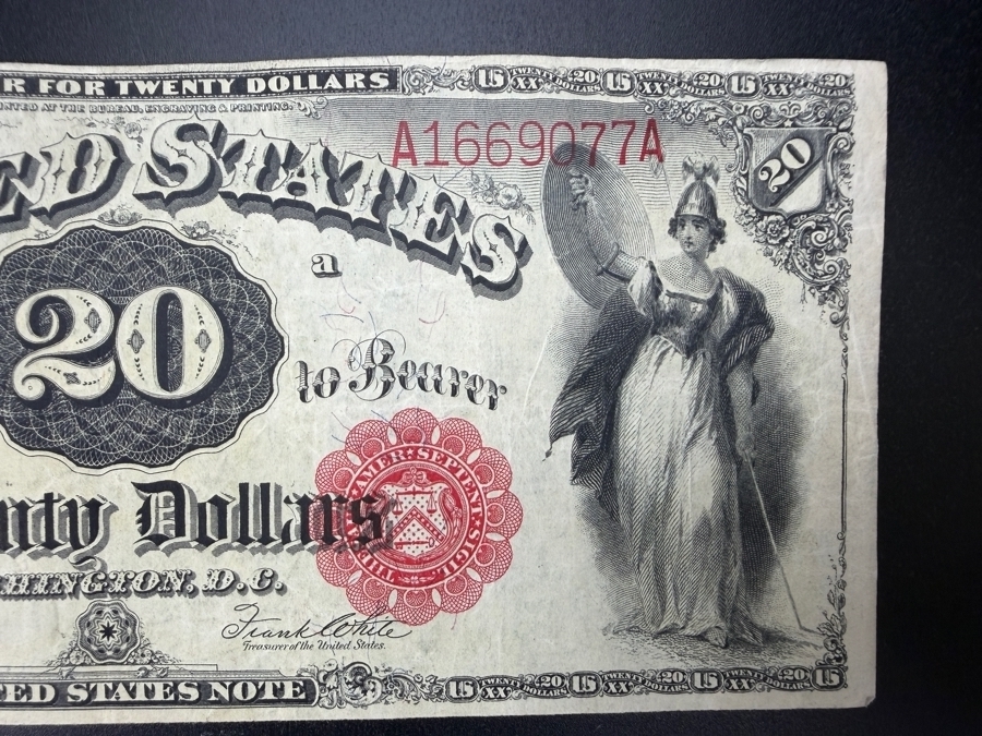 Antique United States 1880 $20 United States Legal Tender Note Currency Featuring A Portrait Of Alexander Hamilton [Photo 4]