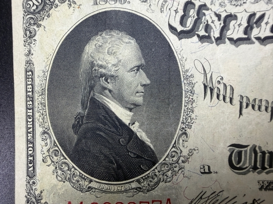 Antique United States 1880 $20 United States Legal Tender Note Currency Featuring A Portrait Of Alexander Hamilton [Photo 7]