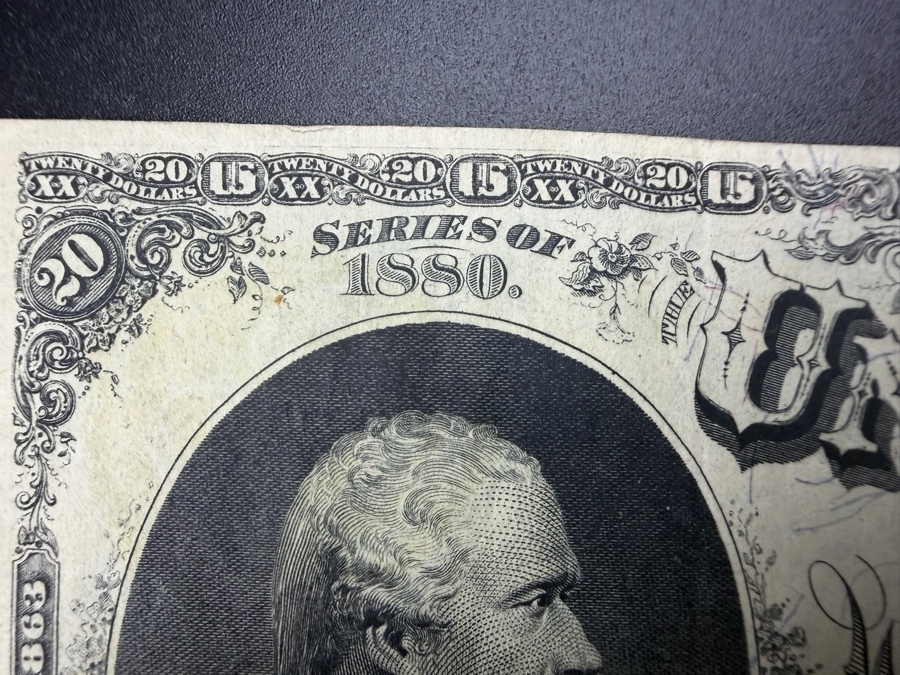 Antique United States 1880 $20 United States Legal Tender Note Currency Featuring A Portrait Of Alexander Hamilton [Photo 6]