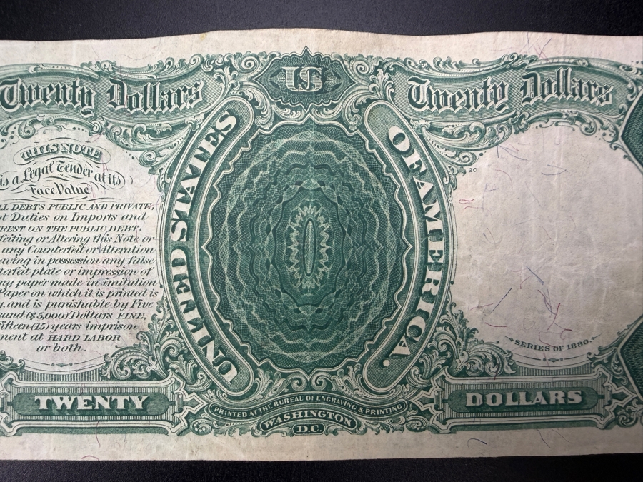 Antique United States 1880 $20 United States Legal Tender Note Currency Featuring A Portrait Of Alexander Hamilton [Photo 11]