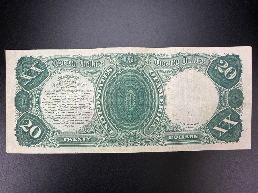 Antique United States 1880 $20 United States Legal Tender Note Currency Featuring A Portrait Of Alexander Hamilton [Photo 9]