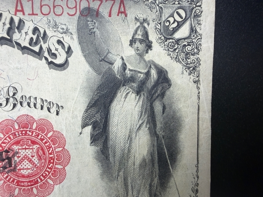 Antique United States 1880 $20 United States Legal Tender Note Currency Featuring A Portrait Of Alexander Hamilton [Photo 5]