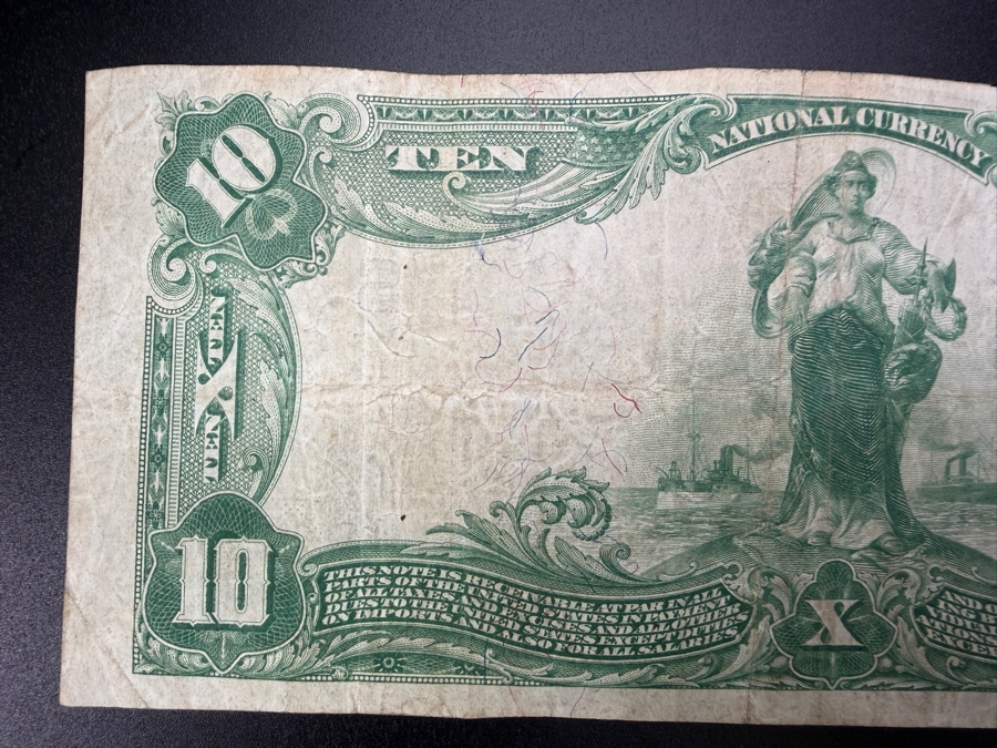 Antique United States 1902 $10 National Bank Note Currency Issued By The First National Bank Of Lexington, Virginia Featuring A Portrait Of William McKinley [Photo 10]