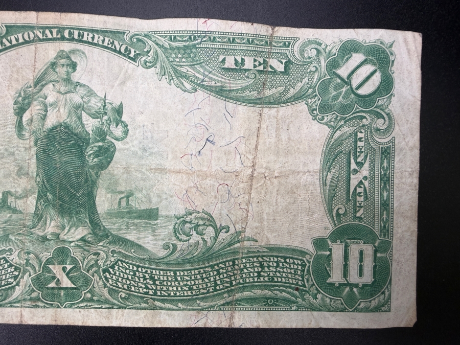 Antique United States 1902 $10 National Bank Note Currency Issued By The First National Bank Of Lexington, Virginia Featuring A Portrait Of William McKinley [Photo 11]
