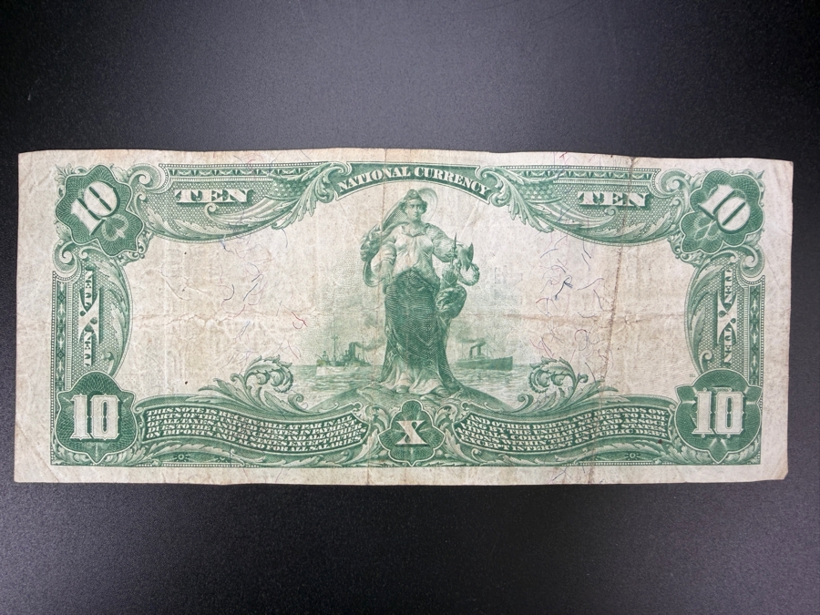 Antique United States 1902 $10 National Bank Note Currency Issued By The First National Bank Of Lexington, Virginia Featuring A Portrait Of William McKinley [Photo 8]