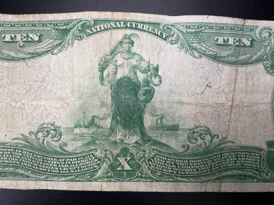Antique United States 1902 $10 National Bank Note Currency Issued By The First National Bank Of Lexington, Virginia Featuring A Portrait Of William McKinley [Photo 9]