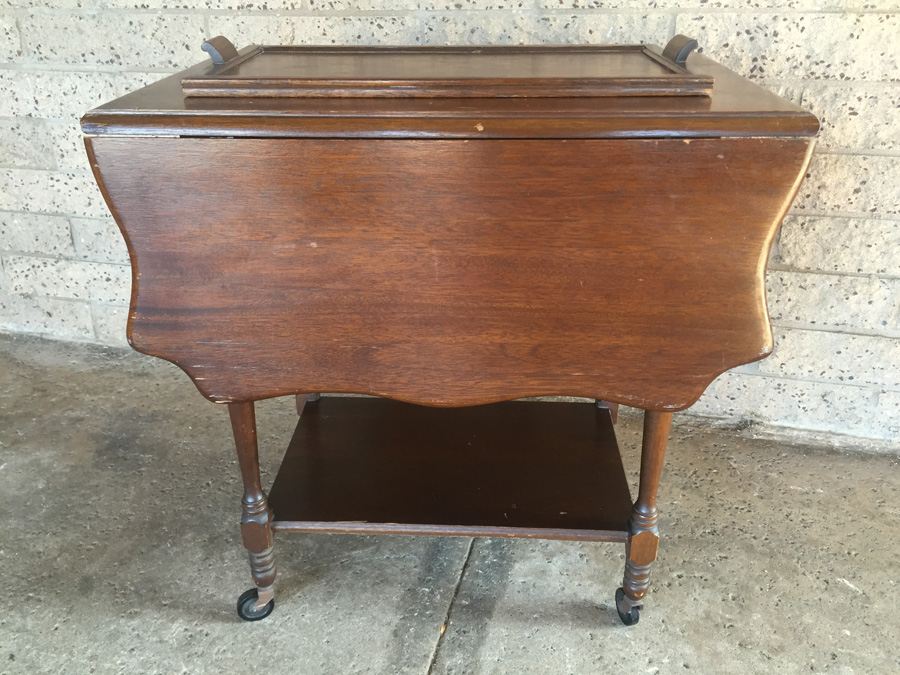 Vintage Drop-Leaf Tea Cart On Wheels With Removable Tray [Photo 8]
