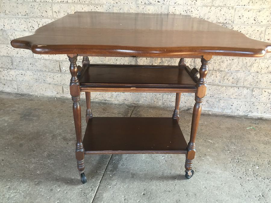 Vintage Drop-Leaf Tea Cart On Wheels With Removable Tray [Photo 11]
