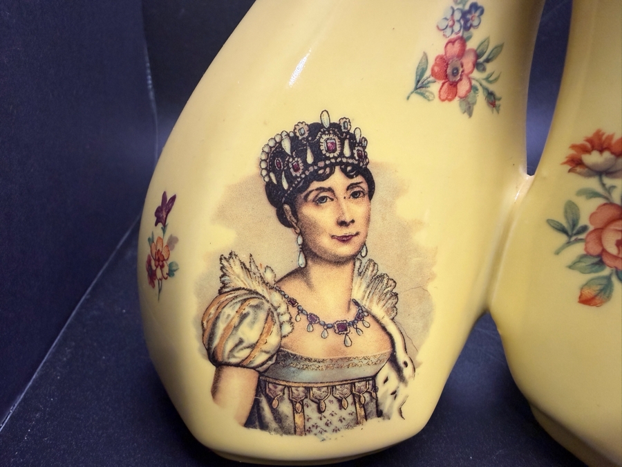 Vintage French Emaux Limoges Ceramic Cruet Set Featuring Depictions Of Napoleon Bonaparte And Empress Josephine 7.5'H [Photo 3]