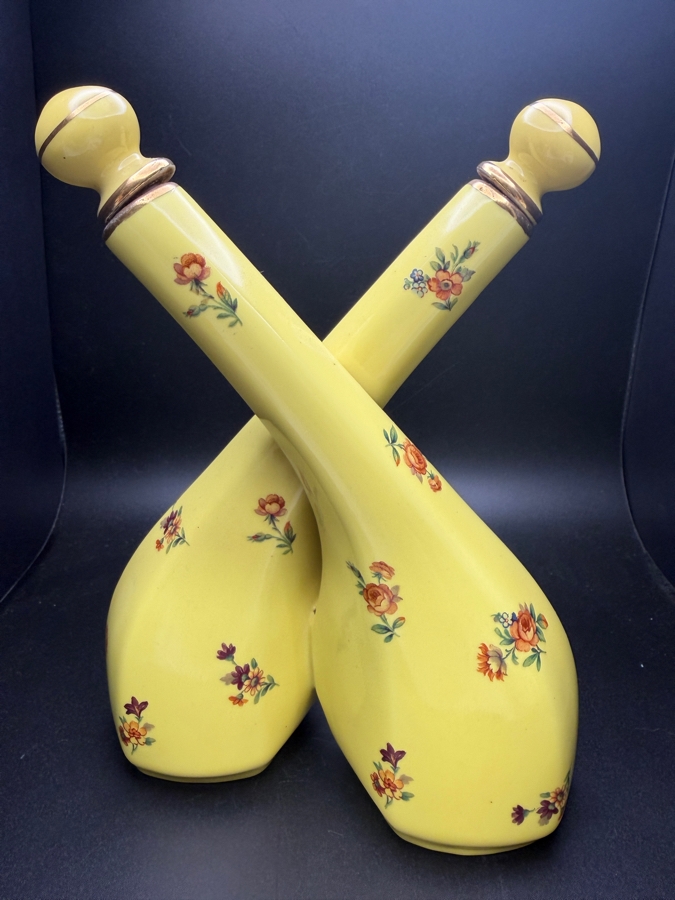 Vintage French Emaux Limoges Ceramic Cruet Set Featuring Depictions Of Napoleon Bonaparte And Empress Josephine 7.5'H [Photo 4]