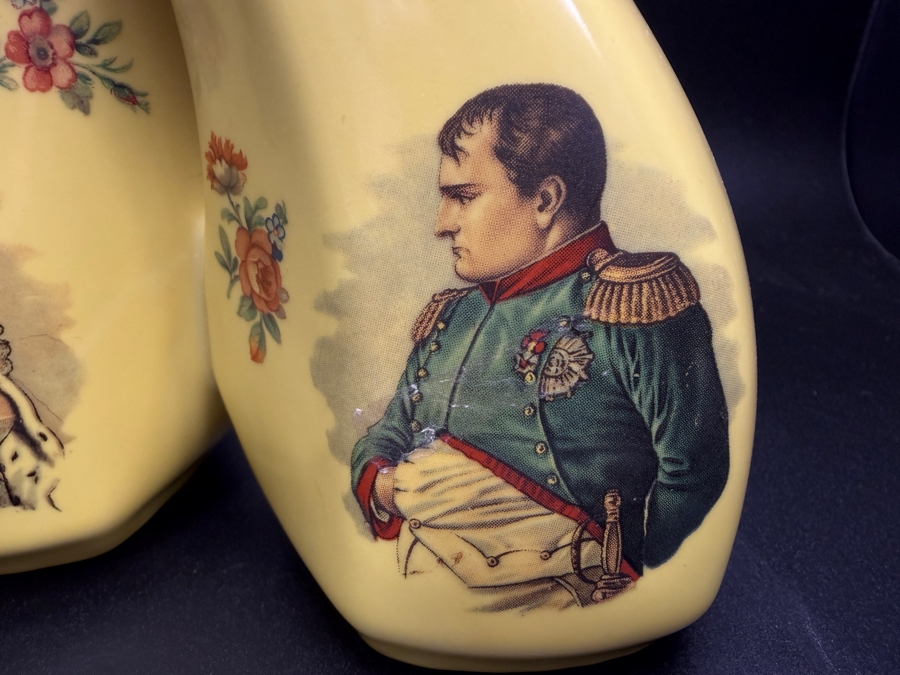 Vintage French Emaux Limoges Ceramic Cruet Set Featuring Depictions Of Napoleon Bonaparte And Empress Josephine 7.5'H [Photo 2]