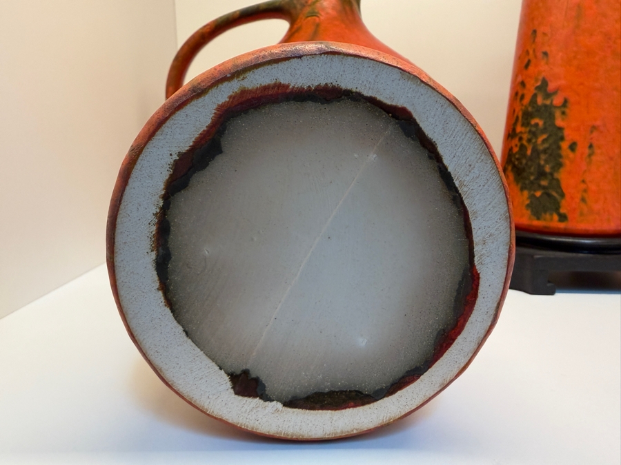 Collection Of (4) Vintage Mid-Century Modern Fat Lava Pottery Vases And Pitchers: (3) Ruscha Keramik 'Vulkano' Glaze Pieces Designed By Kurt Tschorner 6.5'H - 11'H [Photo 8]