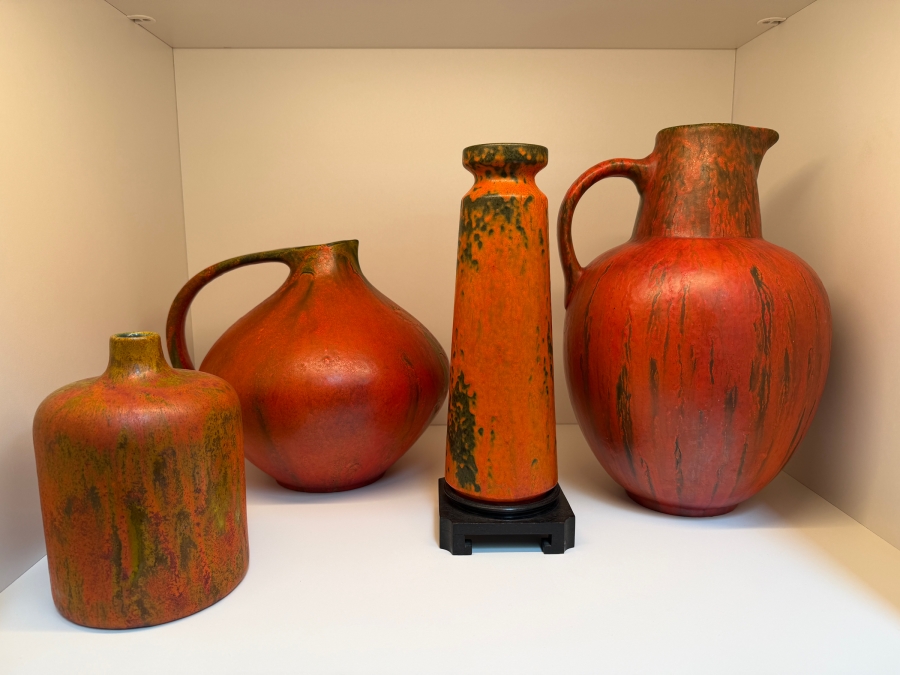 Collection Of (4) Vintage Mid-Century Modern Fat Lava Pottery Vases And Pitchers: (3) Ruscha Keramik 'Vulkano' Glaze Pieces Designed By Kurt Tschorner 6.5'H - 11'H [Photo 2]