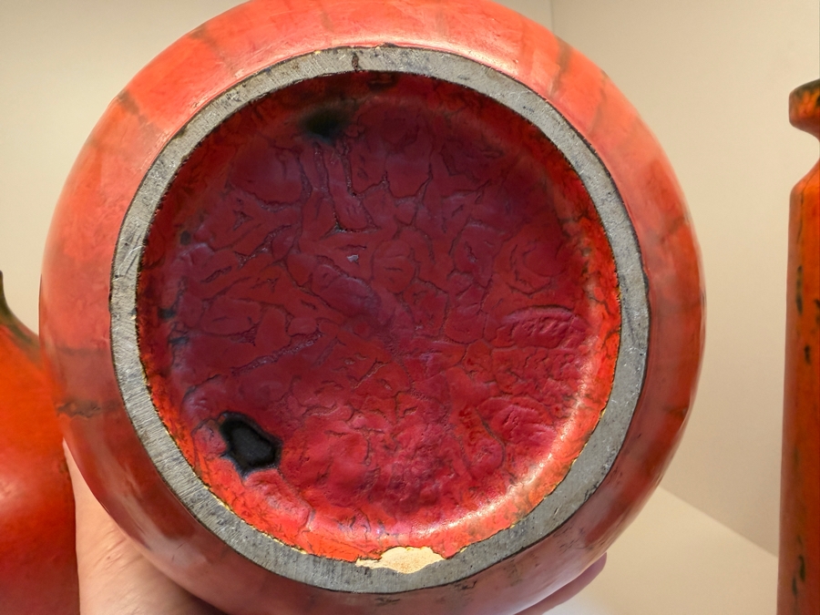 Collection Of (4) Vintage Mid-Century Modern Fat Lava Pottery Vases And Pitchers: (3) Ruscha Keramik 'Vulkano' Glaze Pieces Designed By Kurt Tschorner 6.5'H - 11'H [Photo 12]