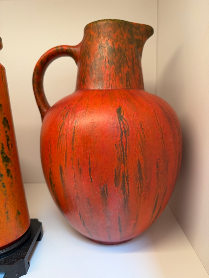 Collection Of (4) Vintage Mid-Century Modern Fat Lava Pottery Vases And Pitchers: (3) Ruscha Keramik 'Vulkano' Glaze Pieces Designed By Kurt Tschorner 6.5'H - 11'H [Photo 4]