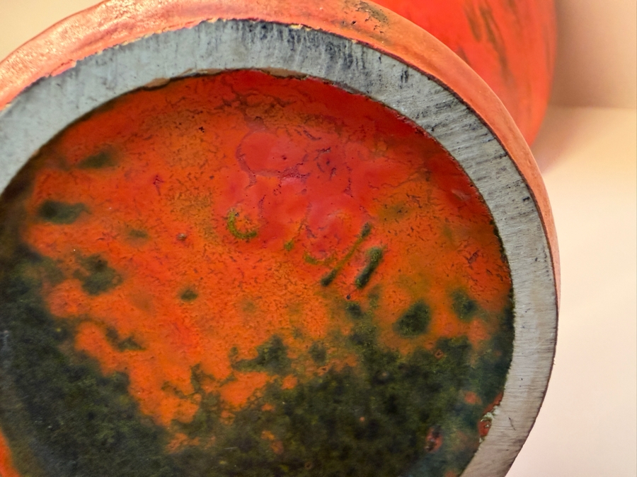 Collection Of (4) Vintage Mid-Century Modern Fat Lava Pottery Vases And Pitchers: (3) Ruscha Keramik 'Vulkano' Glaze Pieces Designed By Kurt Tschorner 6.5'H - 11'H [Photo 10]