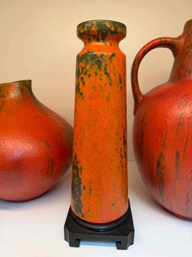Collection Of (4) Vintage Mid-Century Modern Fat Lava Pottery Vases And Pitchers: (3) Ruscha Keramik 'Vulkano' Glaze Pieces Designed By Kurt Tschorner 6.5'H - 11'H [Photo 3]