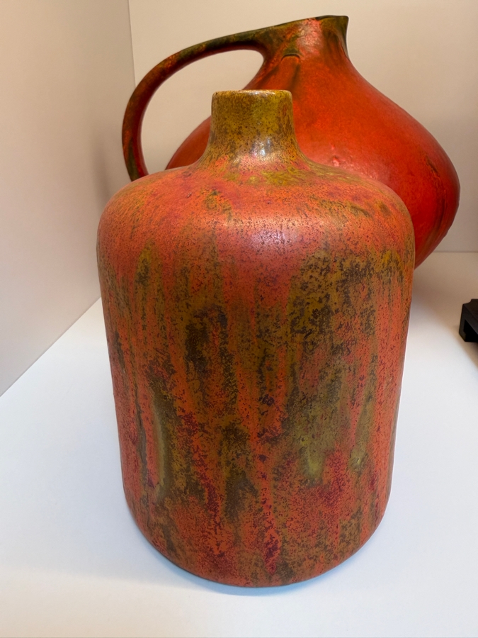 Collection Of (4) Vintage Mid-Century Modern Fat Lava Pottery Vases And Pitchers: (3) Ruscha Keramik 'Vulkano' Glaze Pieces Designed By Kurt Tschorner 6.5'H - 11'H [Photo 6]