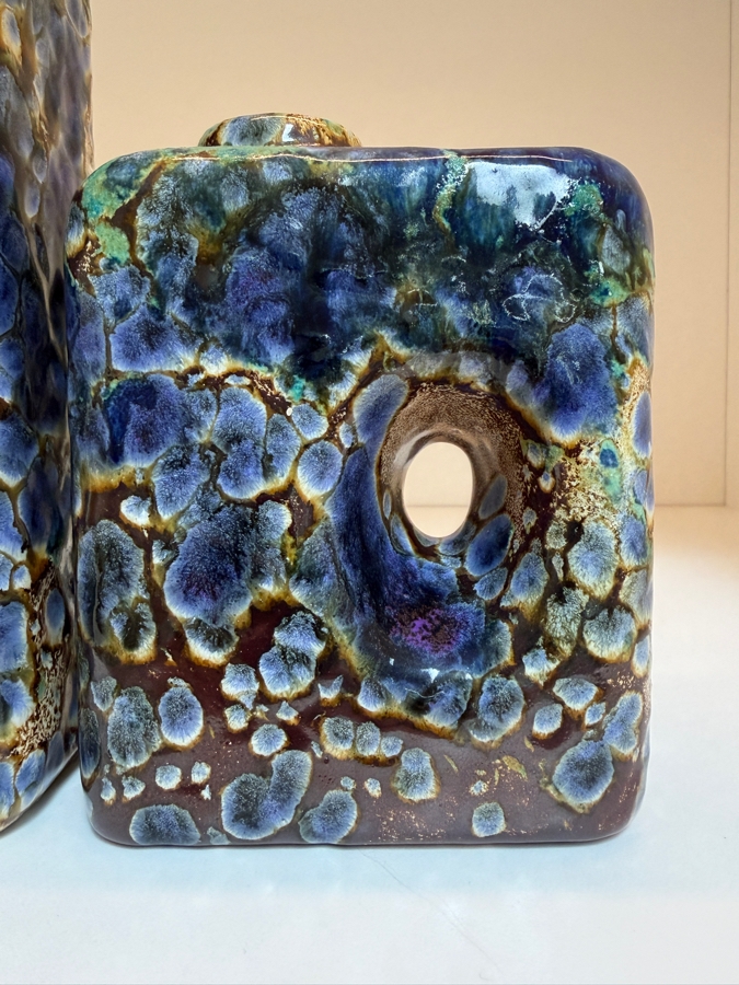Collection Of (2) Vintage Mid-Century Modern Fat Lava Pottery Chimney Vases By Marei Keramik In West Germany Featuring A Mottled Snakeskin Effect Glaze With Shades Of Deep Blue, Purple And Caramel/Brown 5'H-9'H [Photo 3]