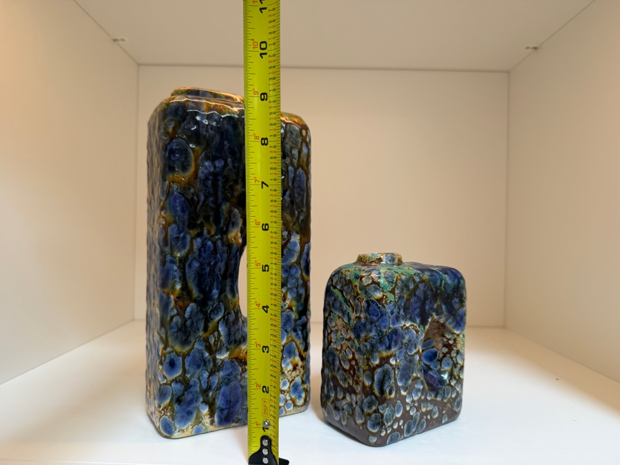 Collection Of (2) Vintage Mid-Century Modern Fat Lava Pottery Chimney Vases By Marei Keramik In West Germany Featuring A Mottled Snakeskin Effect Glaze With Shades Of Deep Blue, Purple And Caramel/Brown 5'H-9'H [Photo 7]