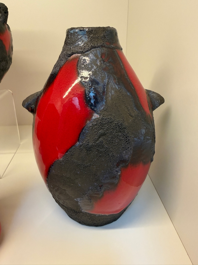 Collection Of (6) Vintage Mid-Century Modern Fat Lava Pottery Vases  Featuring A Glossy Red Glaze: (2) By Marei Keramik In West Germany, (2) By Roth Keramik, (1) By Ubelacker Keramik And (1) By Bay Keramik 4'H [Photo 6]