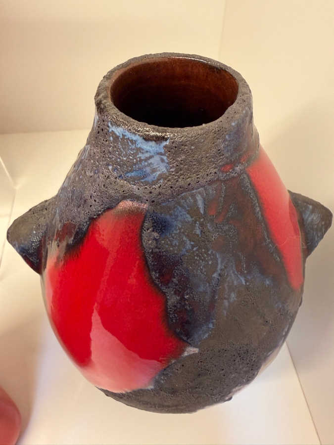 Collection Of (6) Vintage Mid-Century Modern Fat Lava Pottery Vases  Featuring A Glossy Red Glaze: (2) By Marei Keramik In West Germany, (2) By Roth Keramik, (1) By Ubelacker Keramik And (1) By Bay Keramik 4'H [Photo 7]