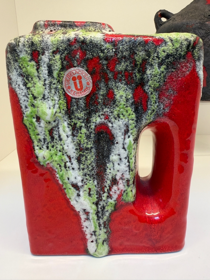 Collection Of (6) Vintage Mid-Century Modern Fat Lava Pottery Vases  Featuring A Glossy Red Glaze: (2) By Marei Keramik In West Germany, (2) By Roth Keramik, (1) By Ubelacker Keramik And (1) By Bay Keramik 4'H [Photo 21]