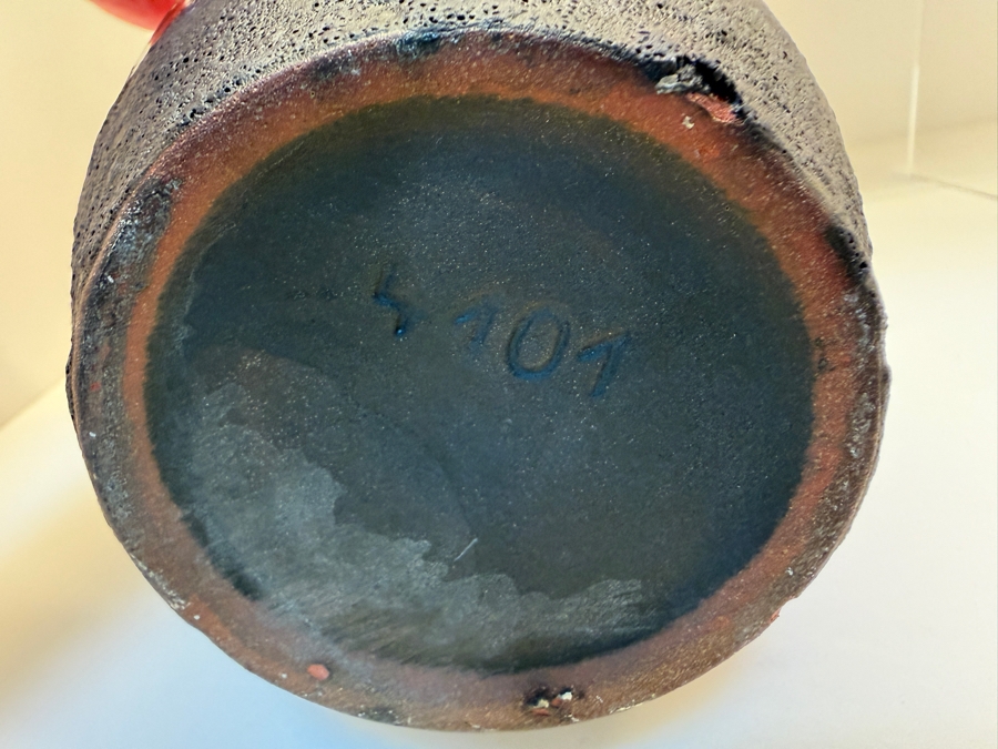 Collection Of (6) Vintage Mid-Century Modern Fat Lava Pottery Vases  Featuring A Glossy Red Glaze: (2) By Marei Keramik In West Germany, (2) By Roth Keramik, (1) By Ubelacker Keramik And (1) By Bay Keramik 4'H [Photo 18]