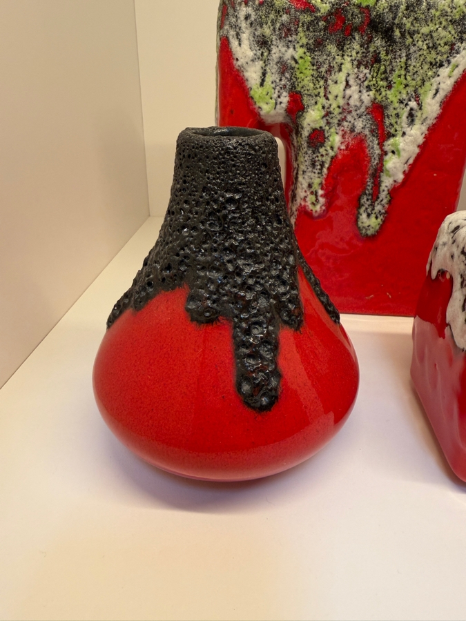 Collection Of (6) Vintage Mid-Century Modern Fat Lava Pottery Vases  Featuring A Glossy Red Glaze: (2) By Marei Keramik In West Germany, (2) By Roth Keramik, (1) By Ubelacker Keramik And (1) By Bay Keramik 4'H [Photo 10]
