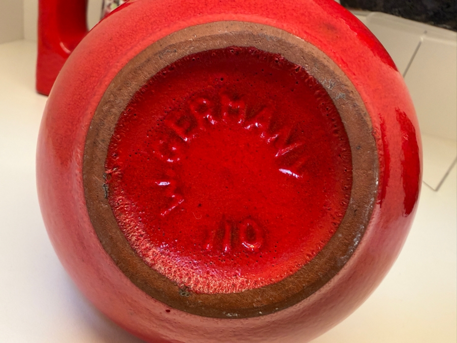 Collection Of (6) Vintage Mid-Century Modern Fat Lava Pottery Vases  Featuring A Glossy Red Glaze: (2) By Marei Keramik In West Germany, (2) By Roth Keramik, (1) By Ubelacker Keramik And (1) By Bay Keramik 4'H [Photo 16]