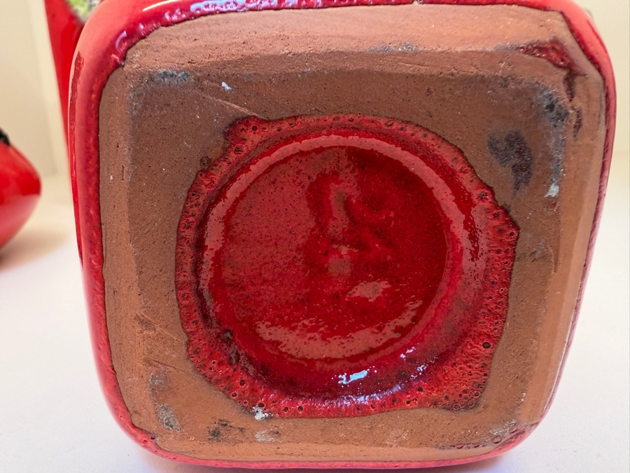Collection Of (6) Vintage Mid-Century Modern Fat Lava Pottery Vases  Featuring A Glossy Red Glaze: (2) By Marei Keramik In West Germany, (2) By Roth Keramik, (1) By Ubelacker Keramik And (1) By Bay Keramik 4'H [Photo 15]