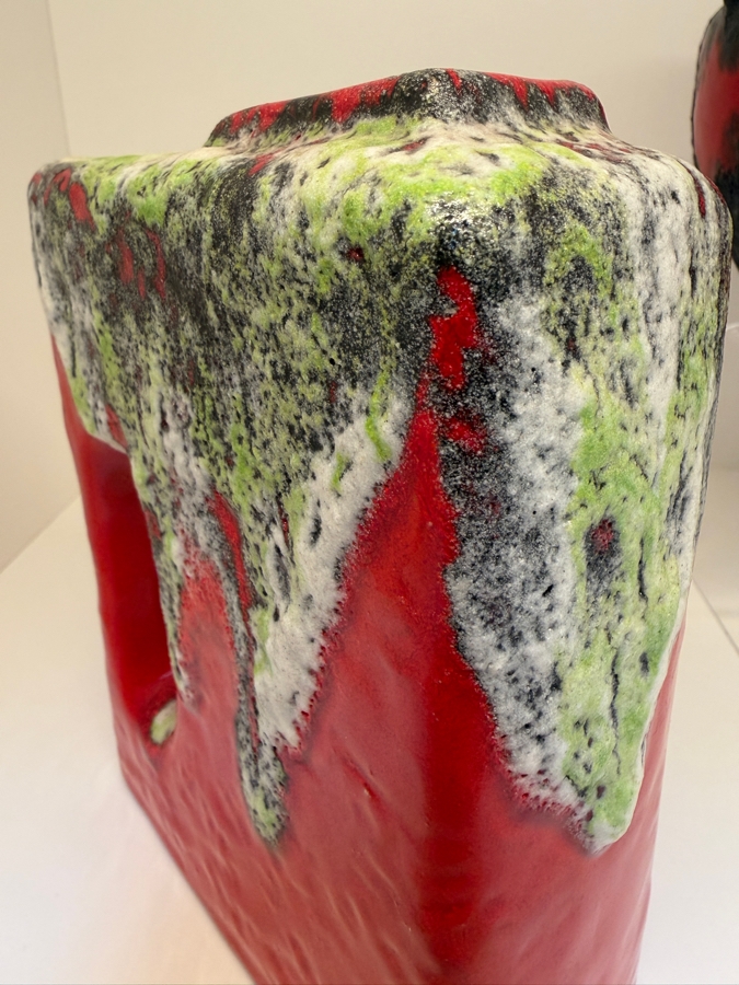 Collection Of (6) Vintage Mid-Century Modern Fat Lava Pottery Vases  Featuring A Glossy Red Glaze: (2) By Marei Keramik In West Germany, (2) By Roth Keramik, (1) By Ubelacker Keramik And (1) By Bay Keramik 4'H [Photo 19]