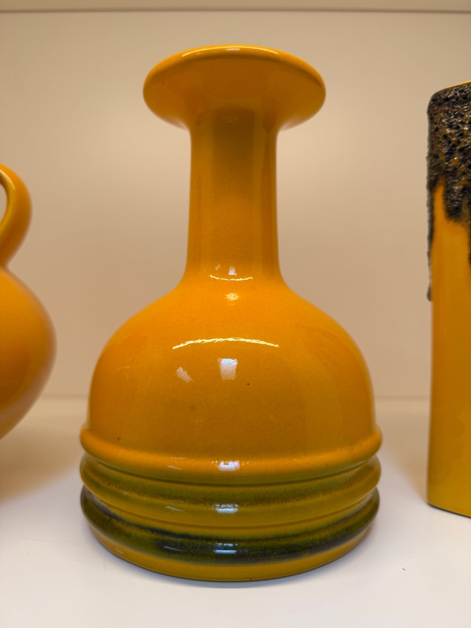 Collection Of (3) Vintage Mid-Century Modern Fat Lava Pottery Vases Featuring A Vibrant Mustard-Yellow Glaze: (1) By Steuler Keramik in West Germany And (1) By Fohr Keramik 7.5'H [Photo 3]