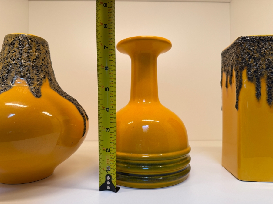 Collection Of (3) Vintage Mid-Century Modern Fat Lava Pottery Vases Featuring A Vibrant Mustard-Yellow Glaze: (1) By Steuler Keramik in West Germany And (1) By Fohr Keramik 7.5'H [Photo 15]