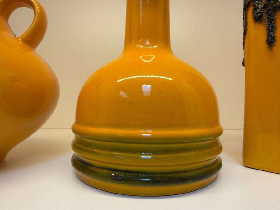 Collection Of (3) Vintage Mid-Century Modern Fat Lava Pottery Vases Featuring A Vibrant Mustard-Yellow Glaze: (1) By Steuler Keramik in West Germany And (1) By Fohr Keramik 7.5'H [Photo 10]