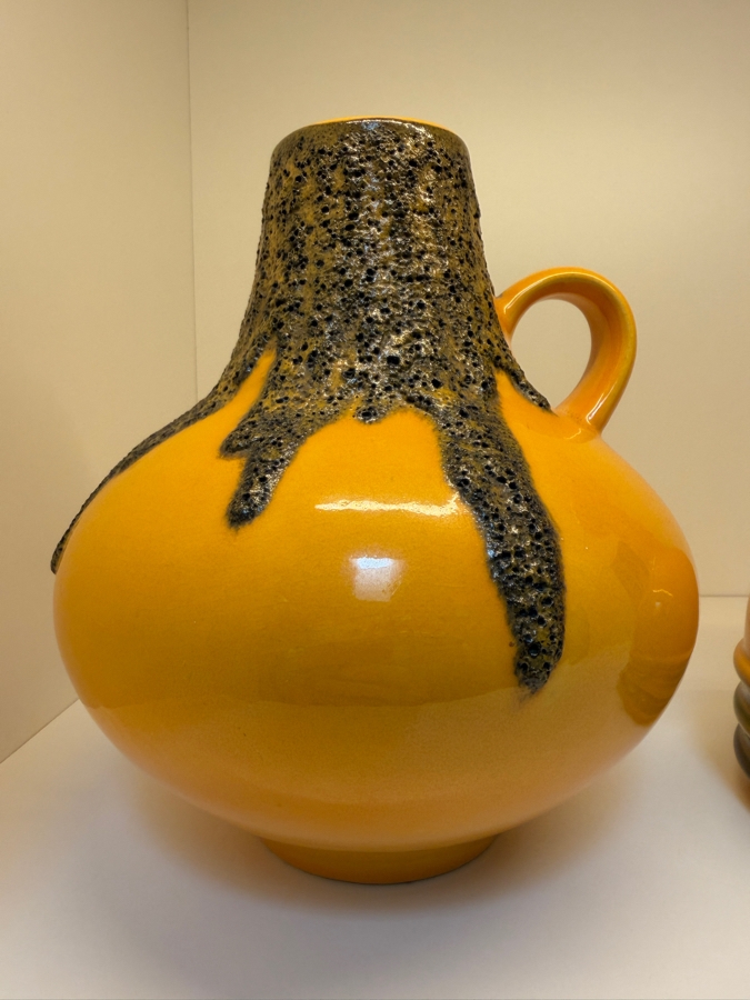 Collection Of (3) Vintage Mid-Century Modern Fat Lava Pottery Vases Featuring A Vibrant Mustard-Yellow Glaze: (1) By Steuler Keramik in West Germany And (1) By Fohr Keramik 7.5'H [Photo 4]
