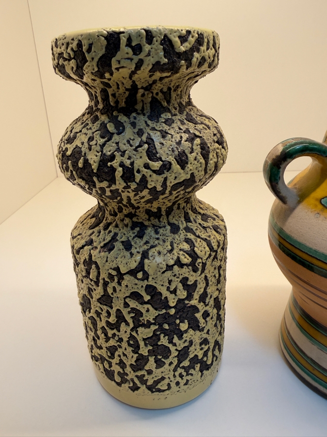 Collection Of (2) Vintage Mid-Century Modern Fat Lava Pottery Vases: (1) By VEB Haldensleben 7'-7.5'H
 [Photo 4]