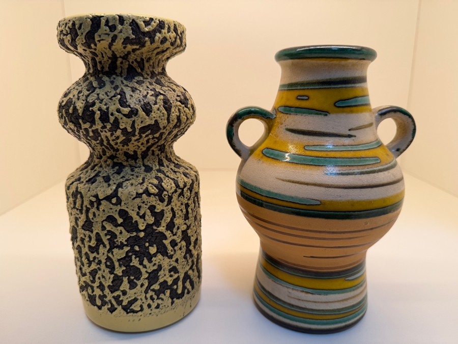 Collection Of (2) Vintage Mid-Century Modern Fat Lava Pottery Vases: (1) By VEB Haldensleben 7'-7.5'H
 [Photo 3]