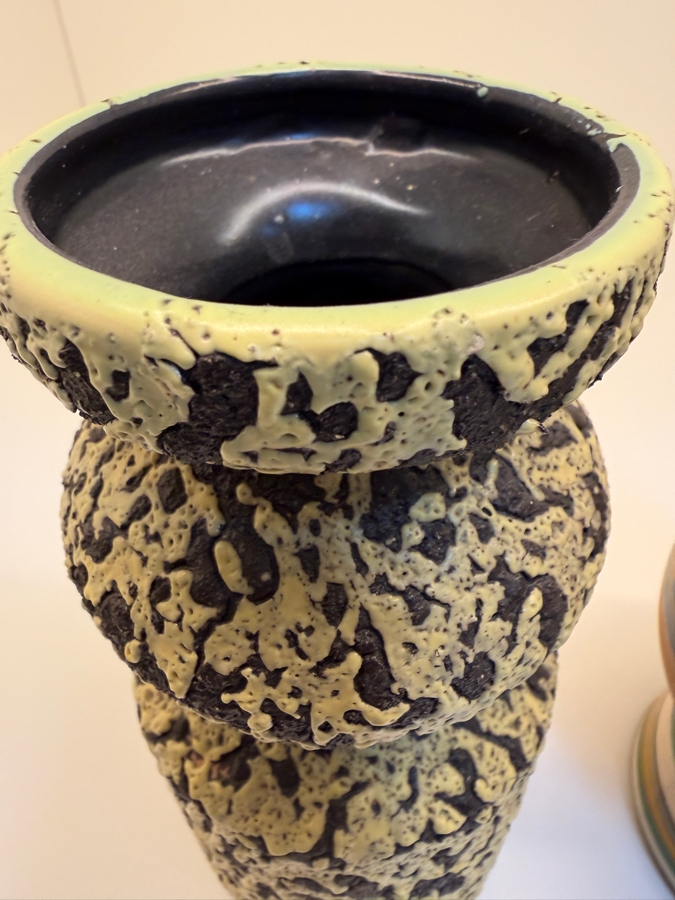 Collection Of (2) Vintage Mid-Century Modern Fat Lava Pottery Vases: (1) By VEB Haldensleben 7'-7.5'H
 [Photo 5]