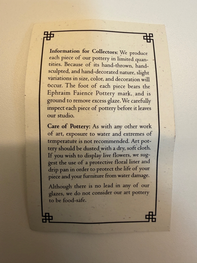 Ephraim Faience Pottery Vase By Ken Nekola In The Arts And Crafts Style 7.5'H [Photo 11]
