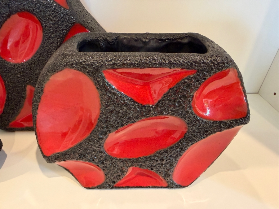 Collection Of (6) Vintage Mid-Century Modern Fat Lava Pottery Vases By Roth Keramik Of West Germany In Red Glaze 4'-11.5'H [Photo 4]