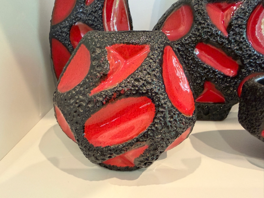 Collection Of (6) Vintage Mid-Century Modern Fat Lava Pottery Vases By Roth Keramik Of West Germany In Red Glaze 4'-11.5'H [Photo 6]