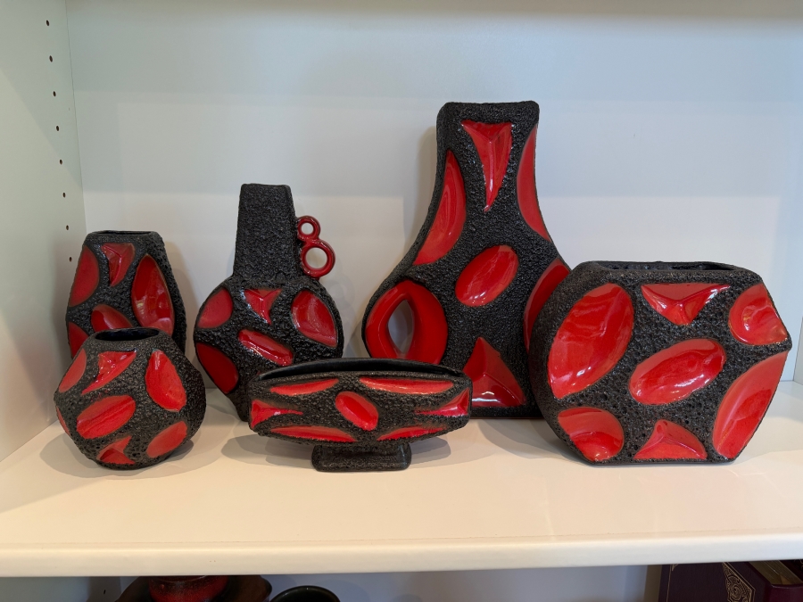 Collection Of (6) Vintage Mid-Century Modern Fat Lava Pottery Vases By Roth Keramik Of West Germany In Red Glaze 4'-11.5'H [Photo 2]