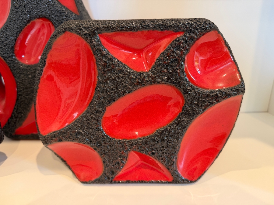 Collection Of (6) Vintage Mid-Century Modern Fat Lava Pottery Vases By Roth Keramik Of West Germany In Red Glaze 4'-11.5'H [Photo 3]