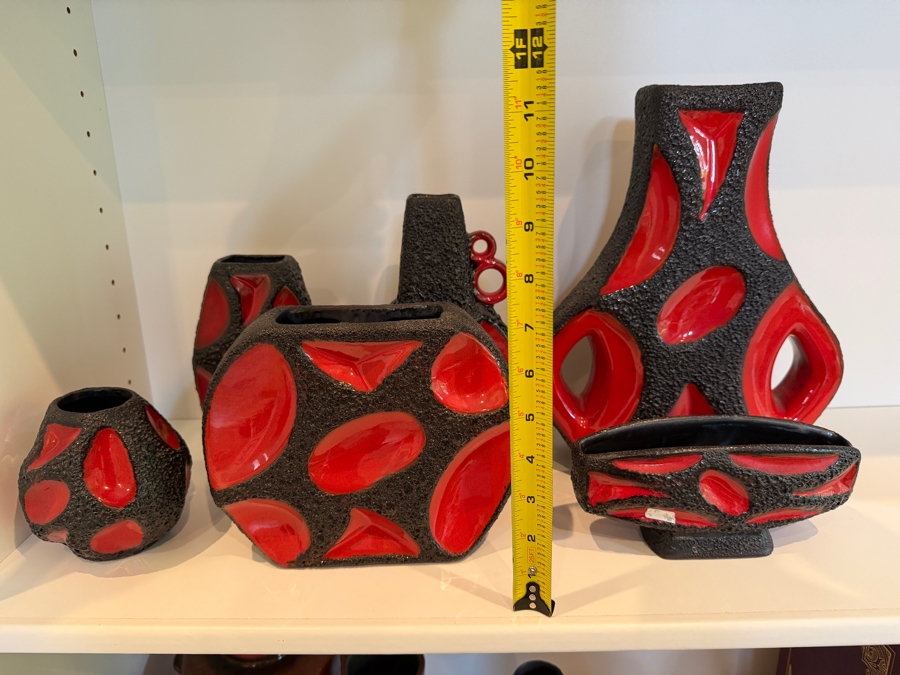 Collection Of (6) Vintage Mid-Century Modern Fat Lava Pottery Vases By Roth Keramik Of West Germany In Red Glaze 4'-11.5'H [Photo 19]