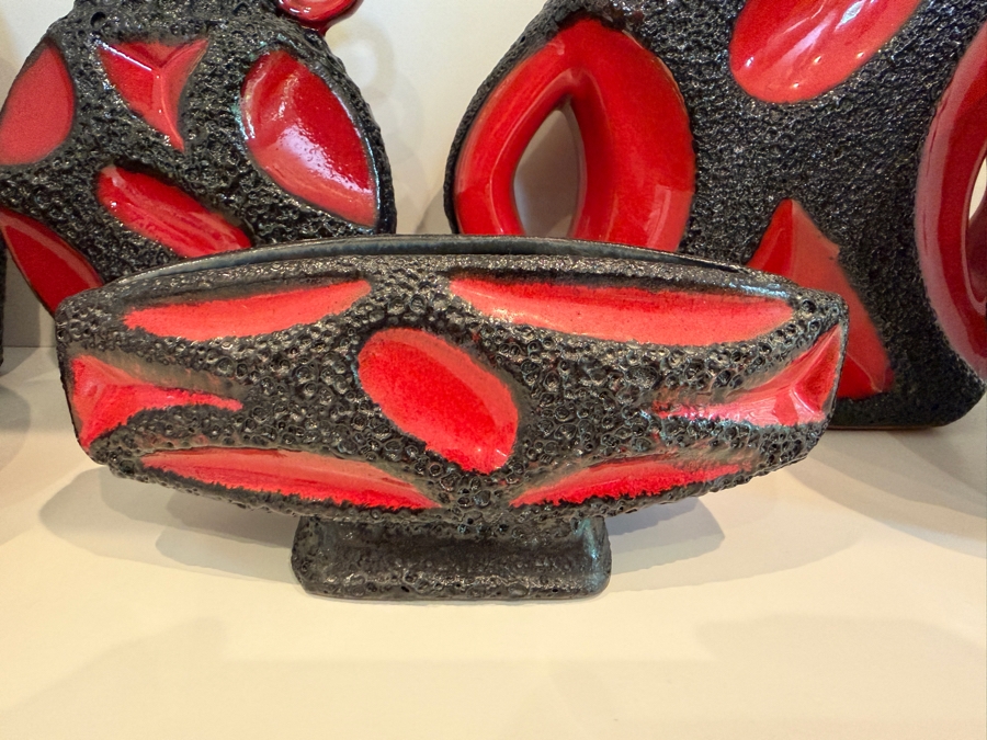 Collection Of (6) Vintage Mid-Century Modern Fat Lava Pottery Vases By Roth Keramik Of West Germany In Red Glaze 4'-11.5'H [Photo 5]